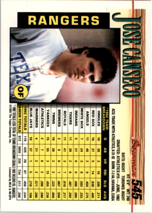 Jose Canseco cards (1987-2024) A's Yankees Rays Rangers Red Sox - You Choose - Picture 100 of 259
