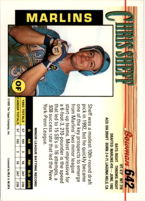 1993 Bowman #642 Chris Sheff RC back image