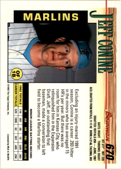 1993 Bowman #670 Jeff Conine back image