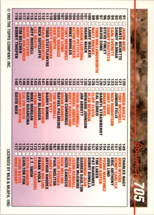 1993 Bowman #705 Checklist 1 back image