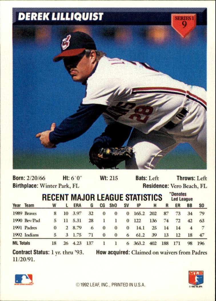 1993 Donruss #9 Derek Lilliquist back image