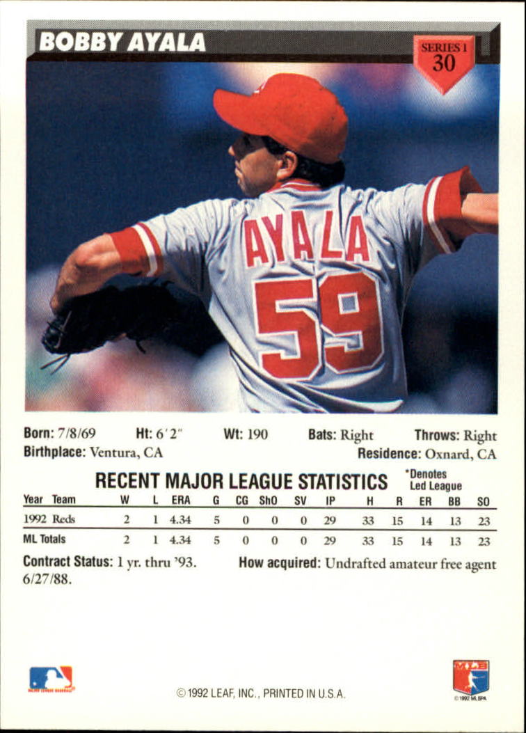 1993 Donruss #30 Bobby Ayala RC back image