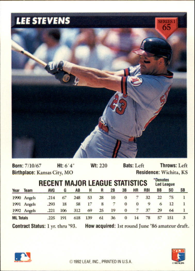 1993 Donruss #65 Lee Stevens back image