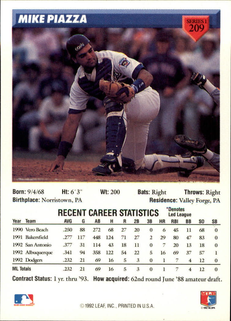 1993 Donruss #209 Mike Piazza back image