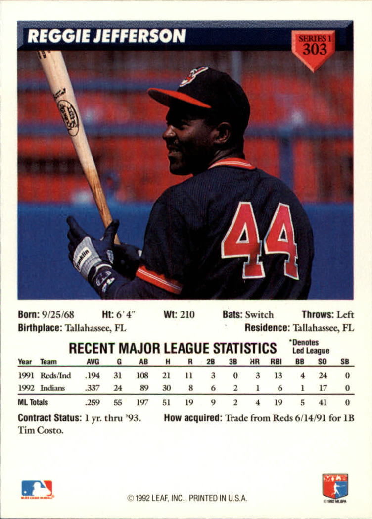 1993 Donruss #303 Reggie Jefferson back image