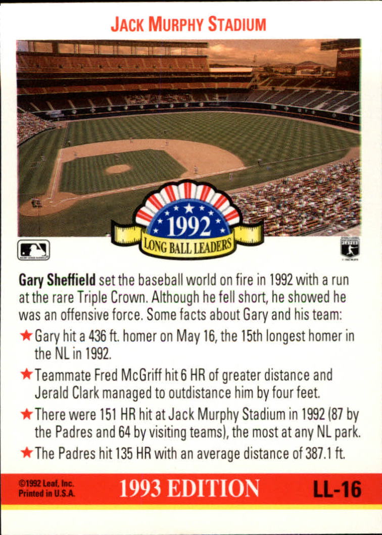 1993 Donruss Long Ball Leaders #LL16 Gary Sheffield back image