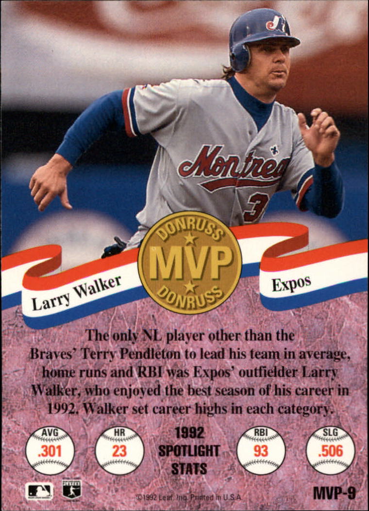 1993 Donruss MVPs #9 Larry Walker back image