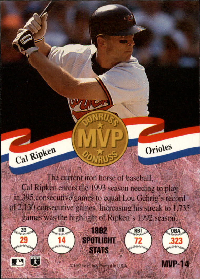 1993 Donruss MVPs #14 Cal Ripken back image