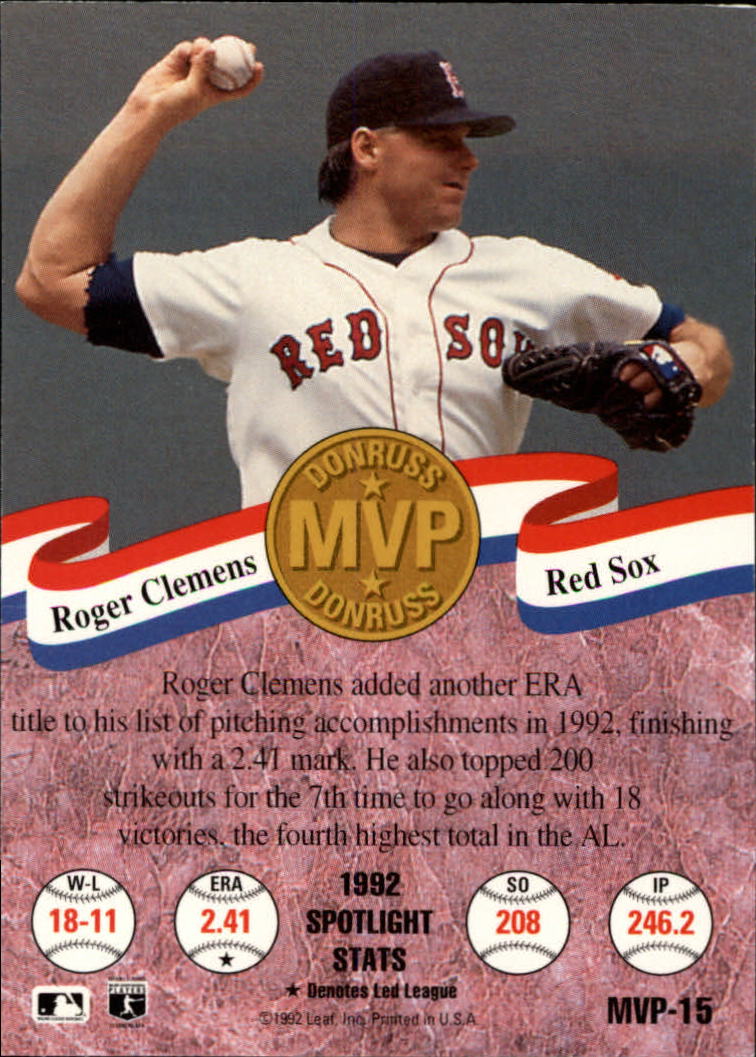 1993 Donruss MVPs #15 Roger Clemens back image