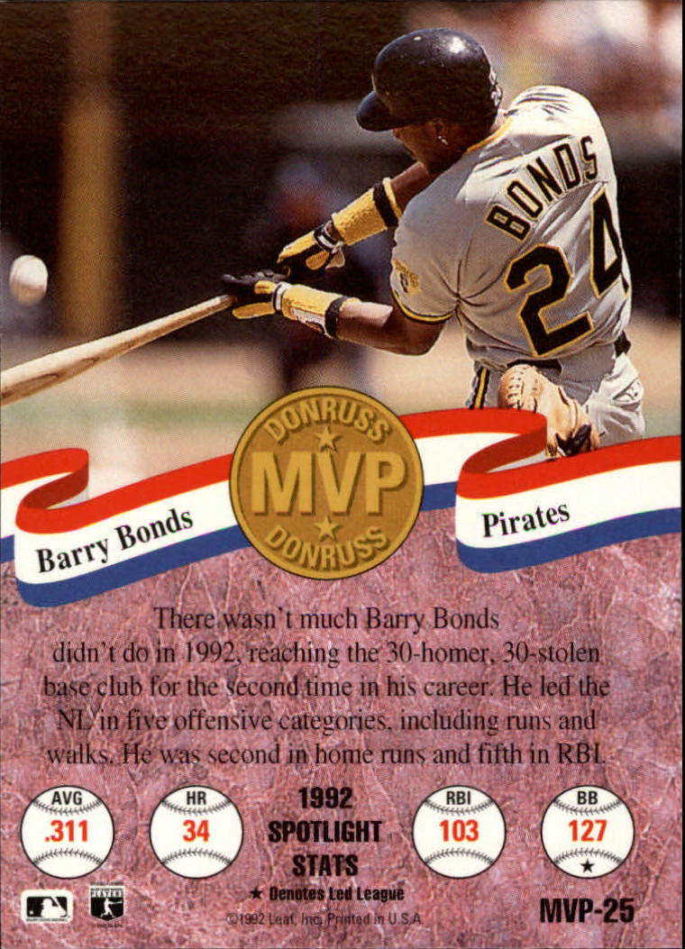 1993 Donruss MVPs #25 Barry Bonds back image