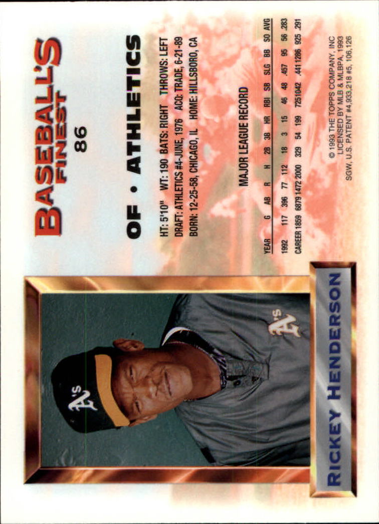 1993 Finest #86 Rickey Henderson AS back image