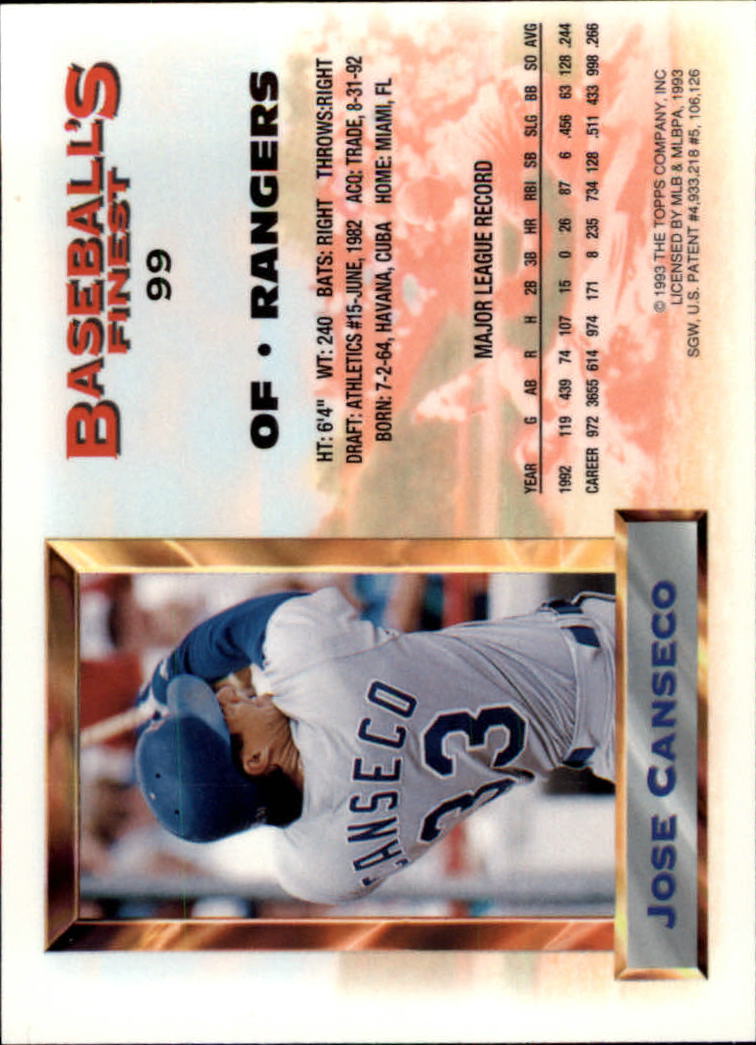 1993 Finest #99 Jose Canseco AS back image