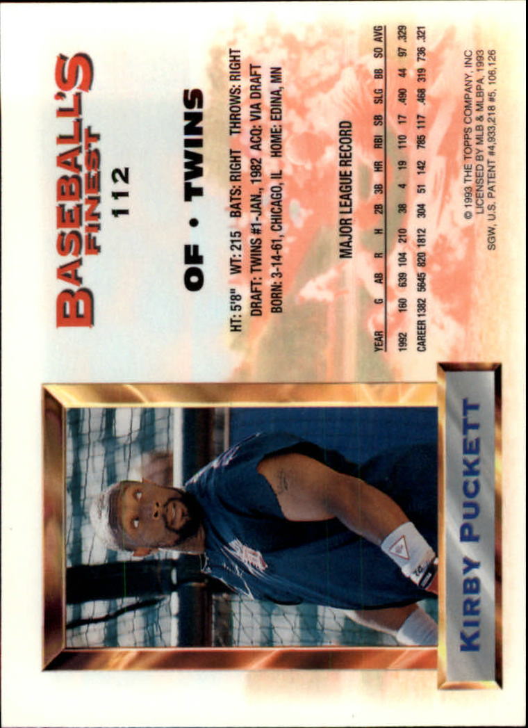 1993 Finest #112 Kirby Puckett AS back image