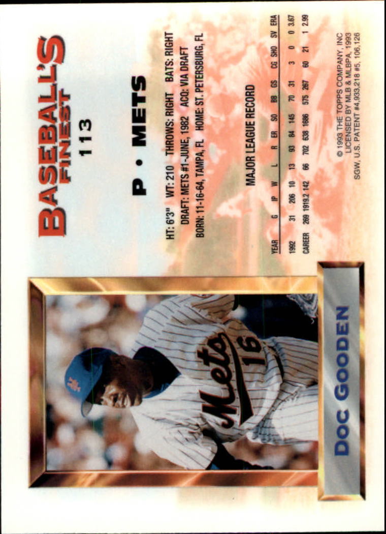1993 Finest #113 Dwight Gooden AS back image