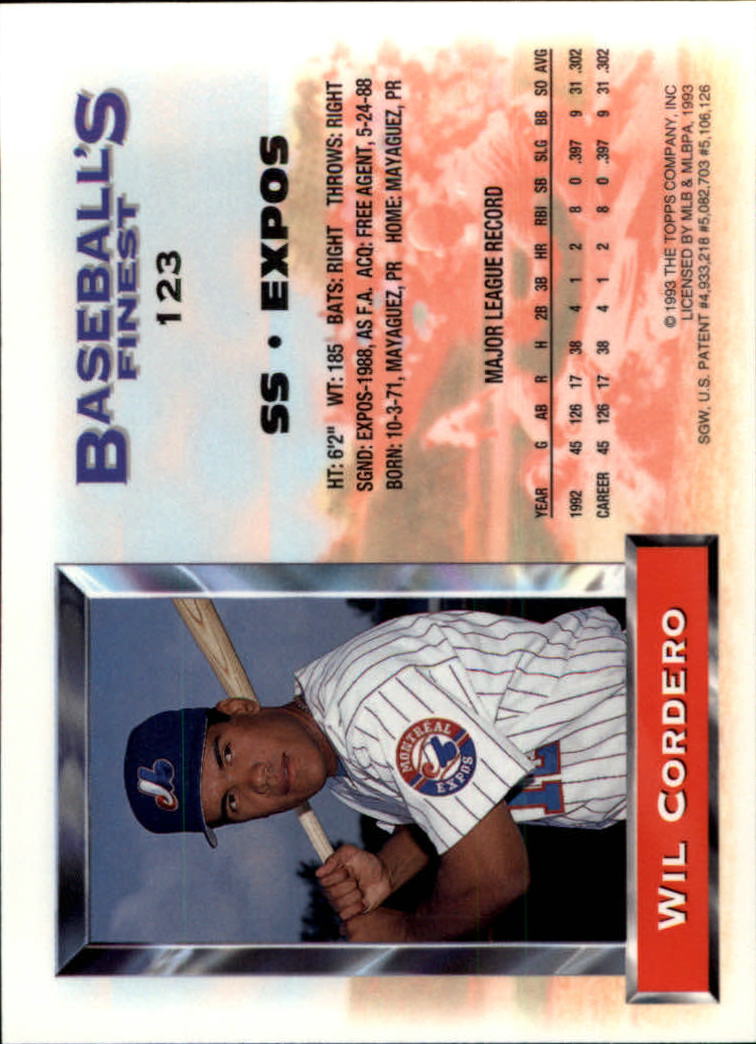1993 Finest #123 Wil Cordero back image