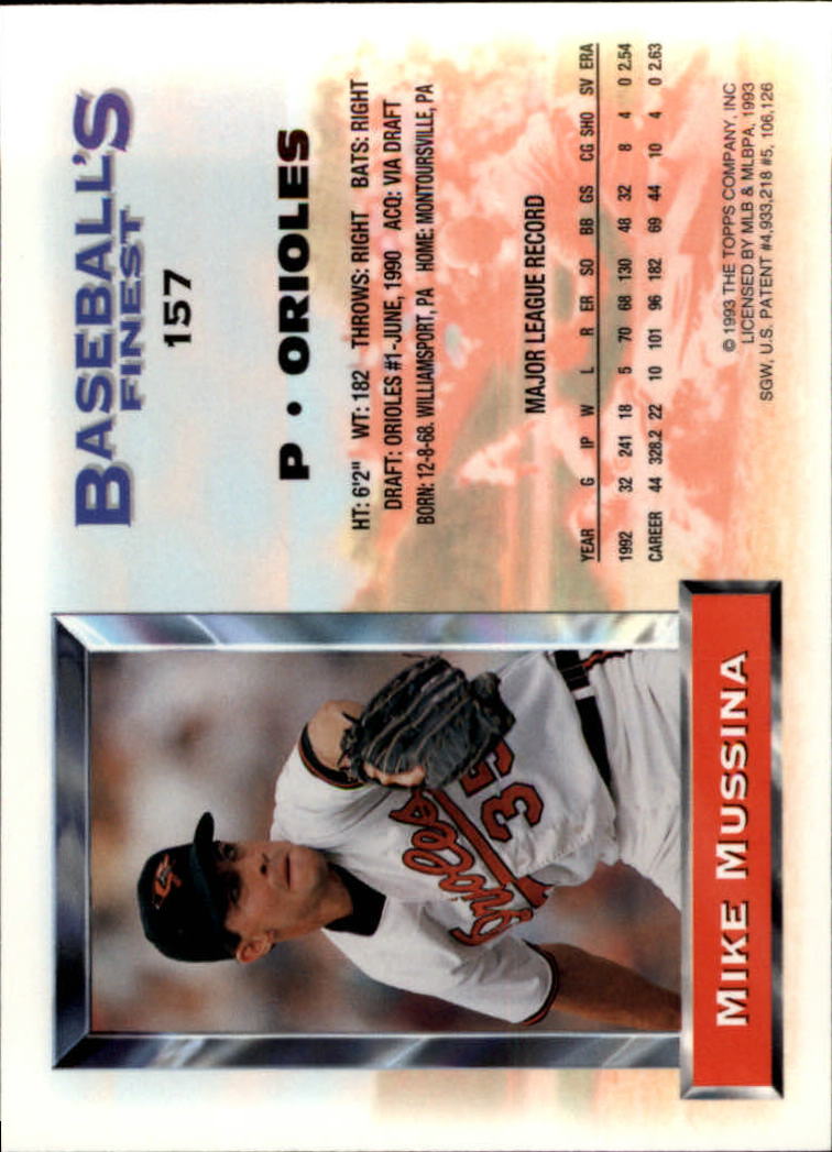 1993 Finest #157 Mike Mussina back image
