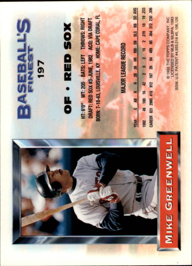 1993 Finest #197 Mike Greenwell back image