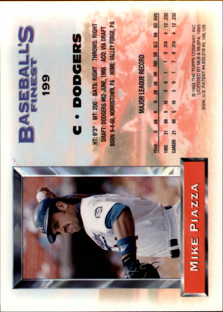 1993 Finest #199 Mike Piazza back image