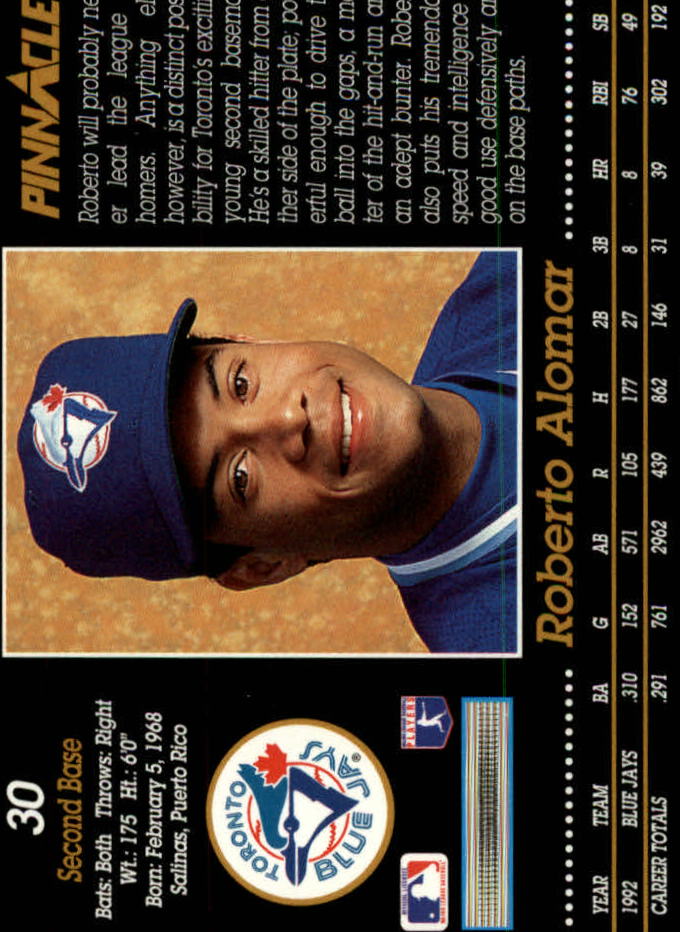 1993 Pinnacle #30 Roberto Alomar back image