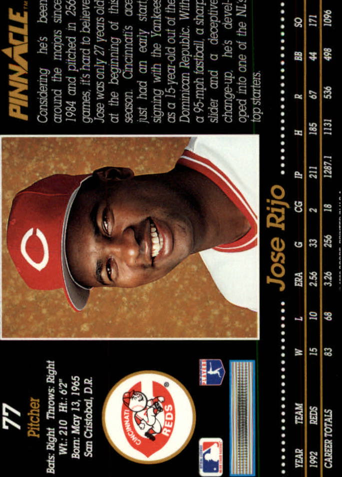 1993 Pinnacle #77 Jose Rijo back image