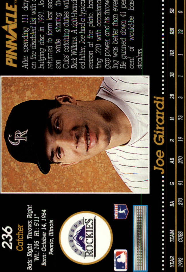 1993 Pinnacle #236 Joe Girardi back image