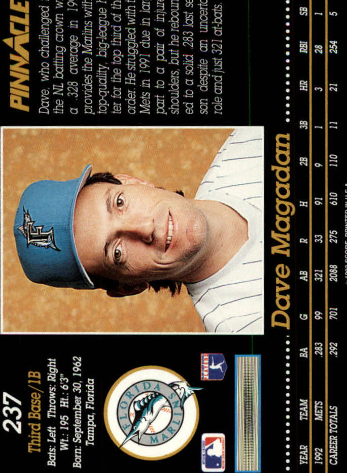 1993 Pinnacle (Score) Baseball "Main Set" Base Cards #201 to #400 - Picture 75 of 401