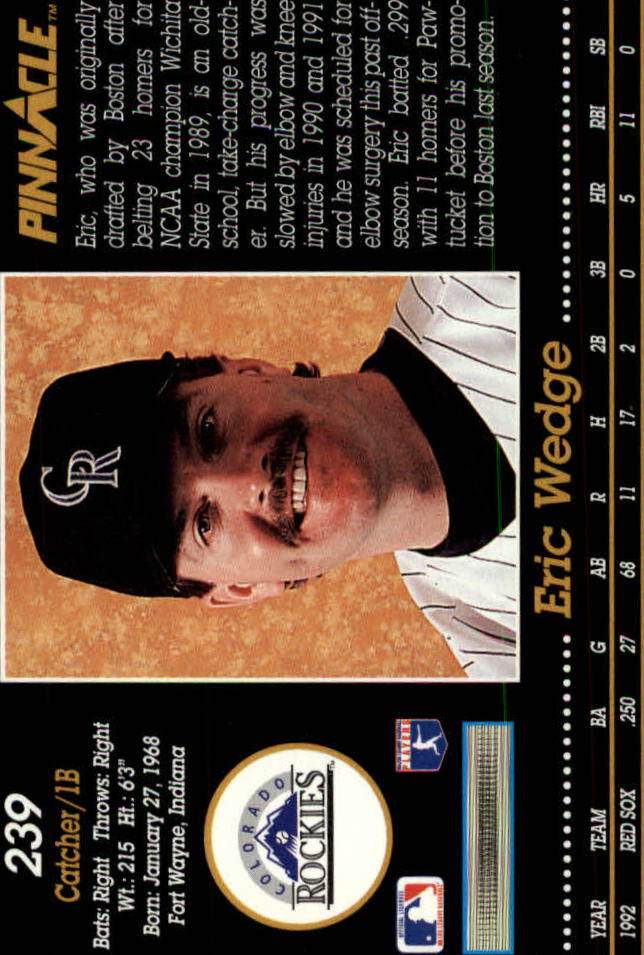 1993 Pinnacle (Score) Baseball "Main Set" Base Cards #201 to #400 - Picture 79 of 401
