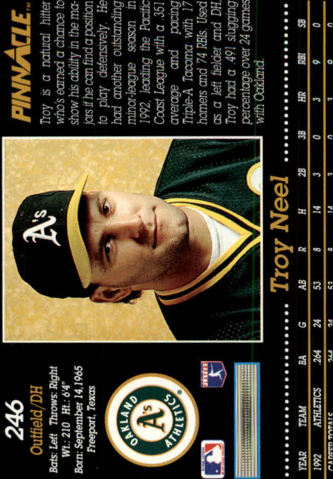 1993 Pinnacle (Score) Baseball "Main Set" Base Cards #201 to #400 - Picture 93 of 401