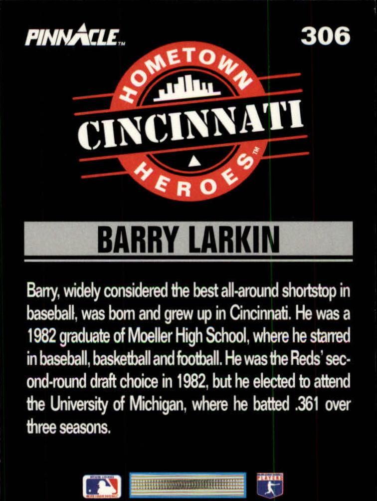 1993 Pinnacle #306 Barry Larkin HH back image