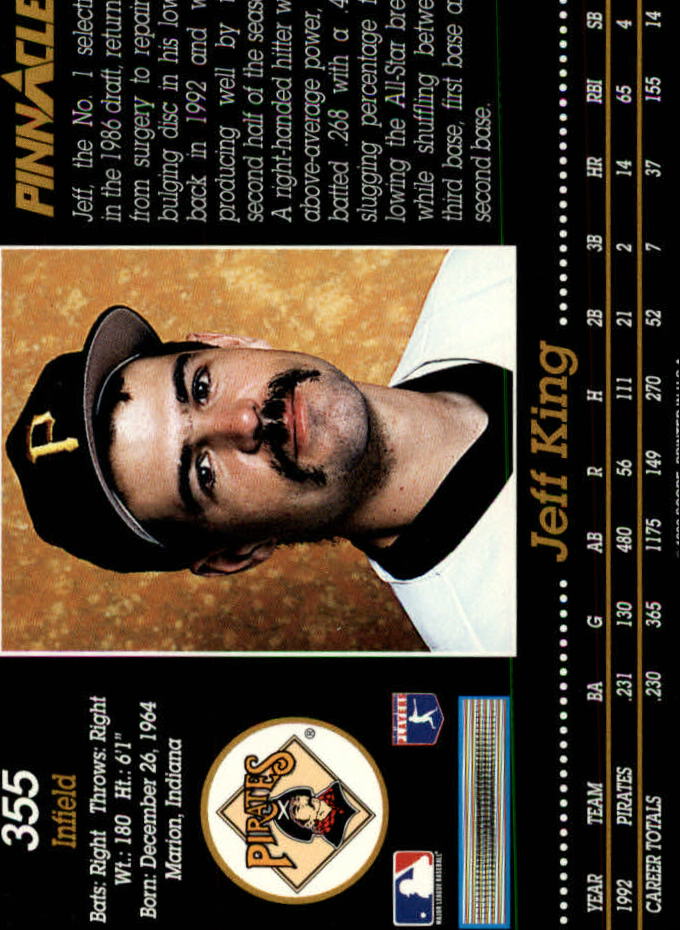 1993 Pinnacle #355 Jeff King back image