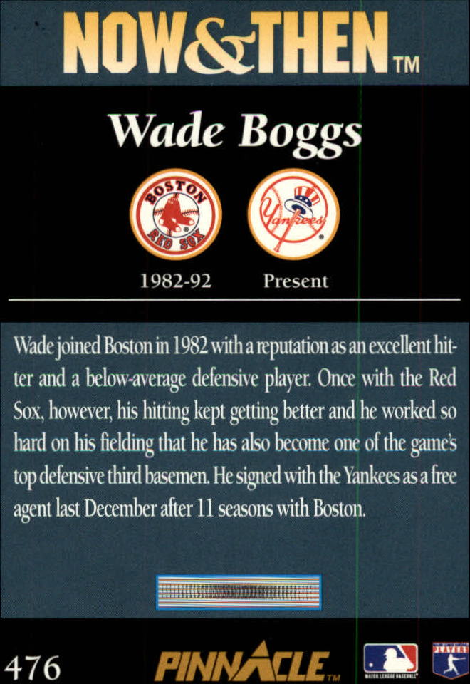 1993 Pinnacle #476 Wade Boggs NT back image