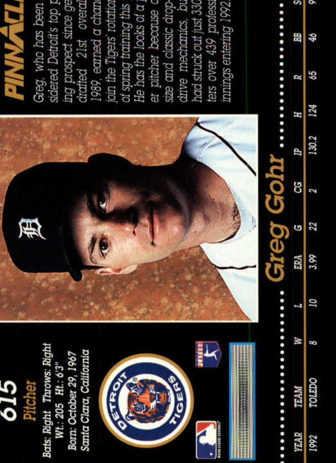 1993 Pinnacle #615 Greg Gohr back image
