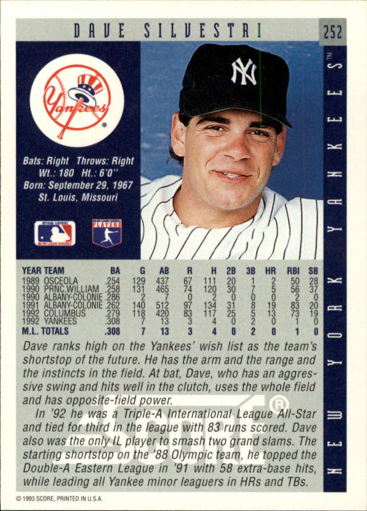 1993 Score #252 Dave Silvestri back image