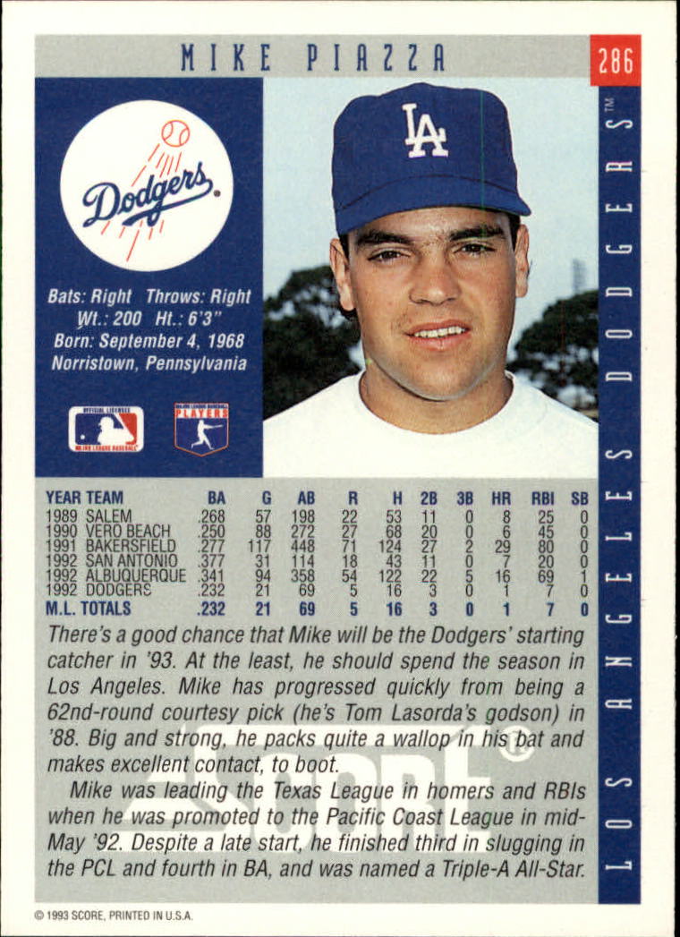 1993 Score #286 Mike Piazza back image