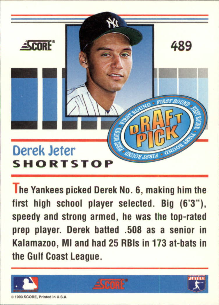 1993 Score #489 Derek Jeter RC back image