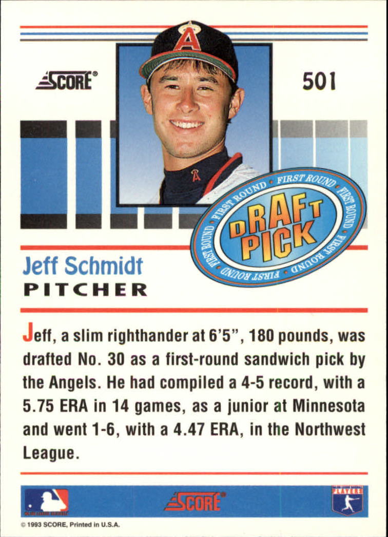 1993 Score #501 Jeff Schmidt RC back image