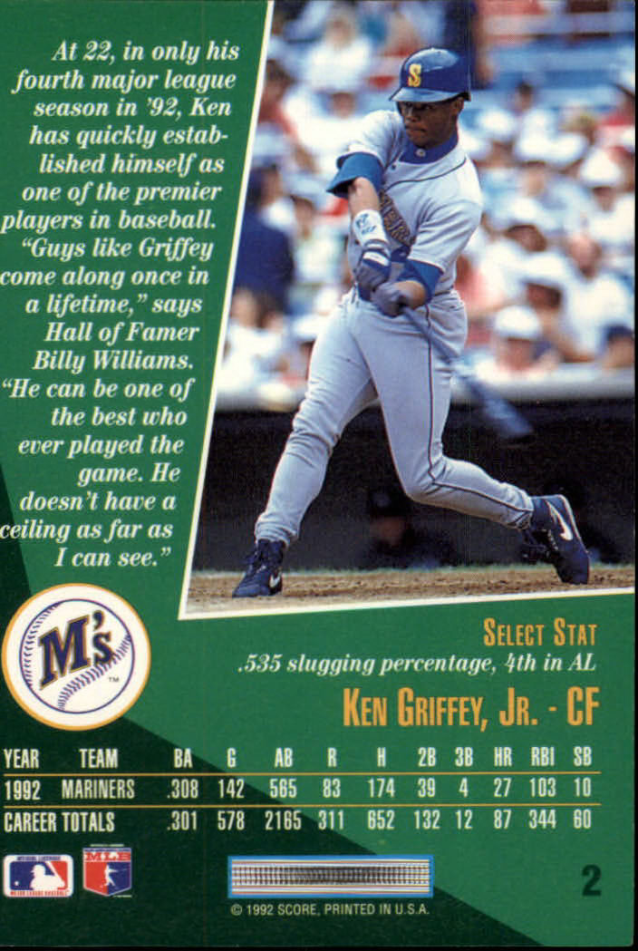 1993 Select #2 Ken Griffey Jr. back image