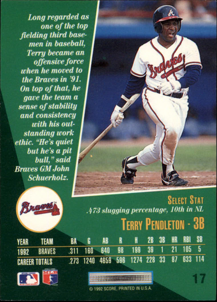 1993 Select #17 Terry Pendleton back image