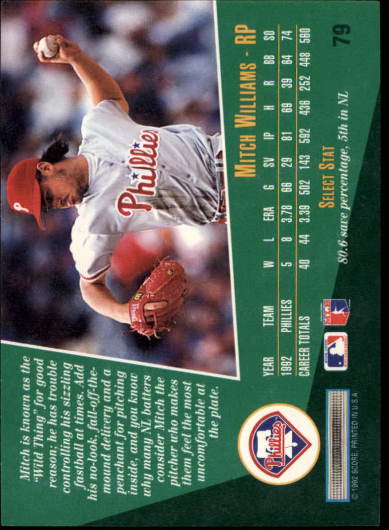 1993 Select #79 Mitch Williams back image
