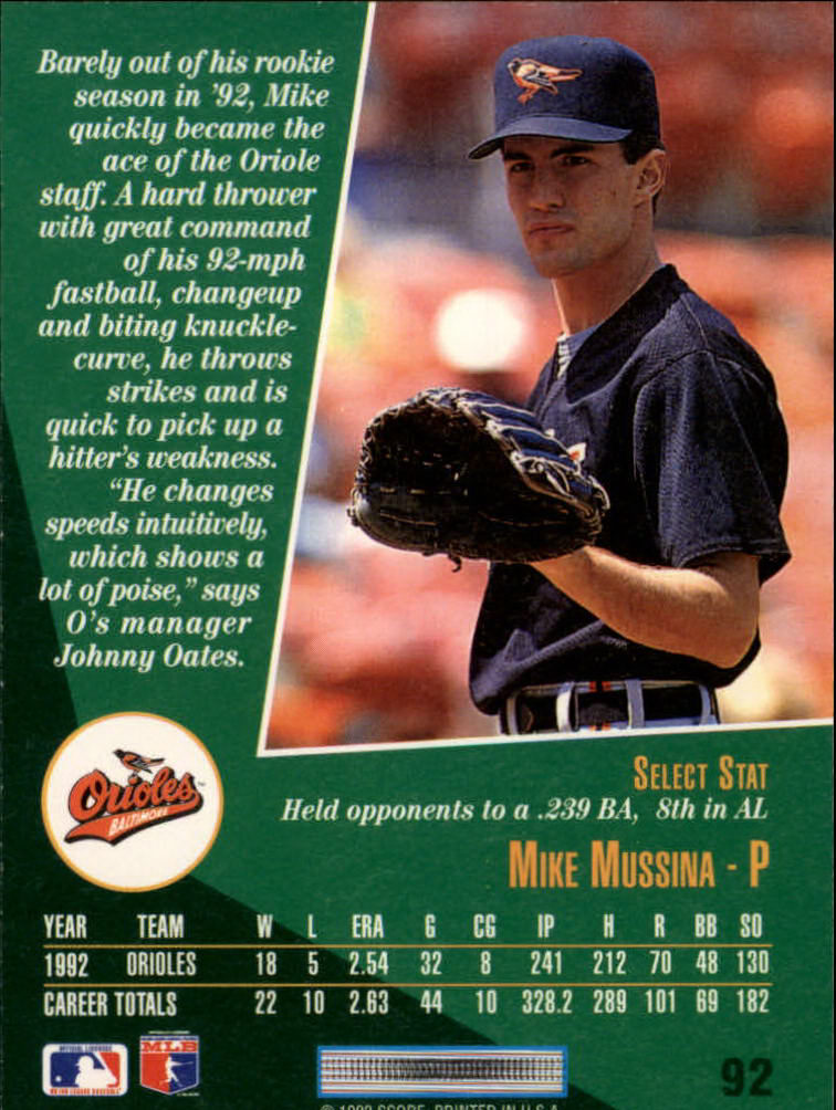 1993 Select #92 Mike Mussina back image