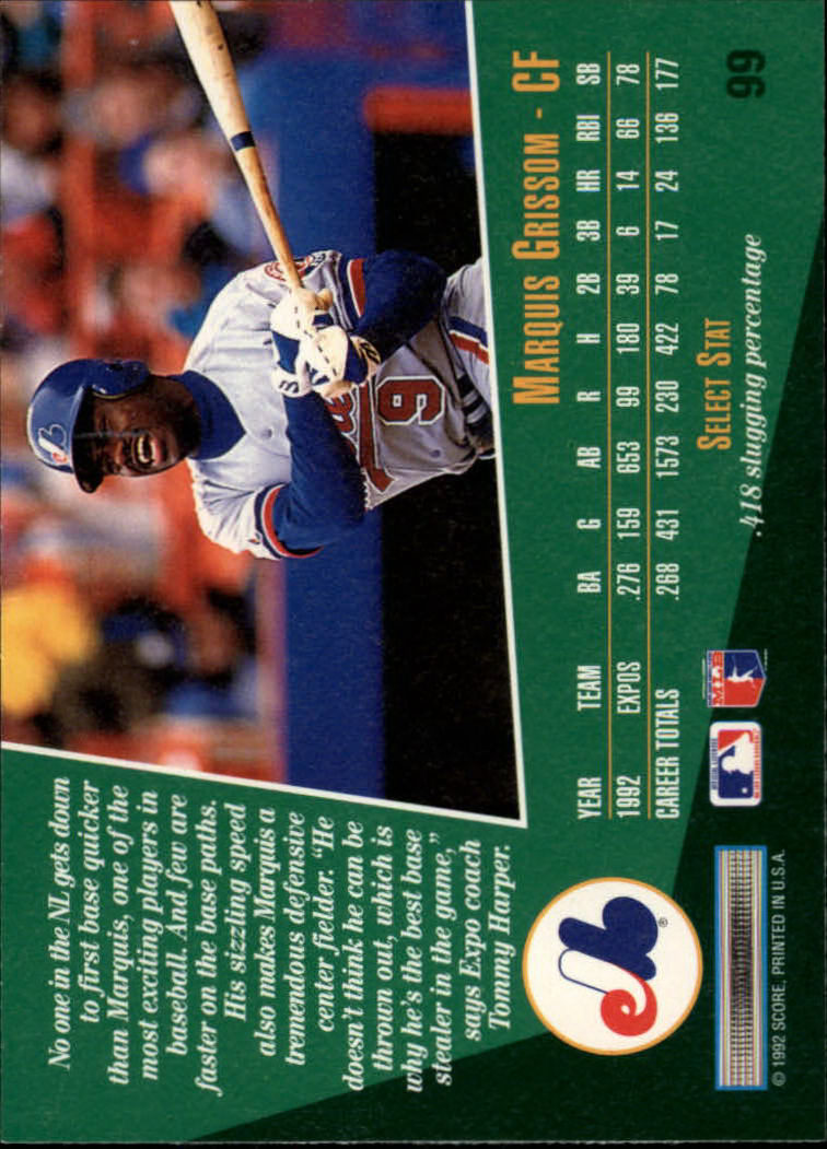 1993 Select #99 Marquis Grissom back image