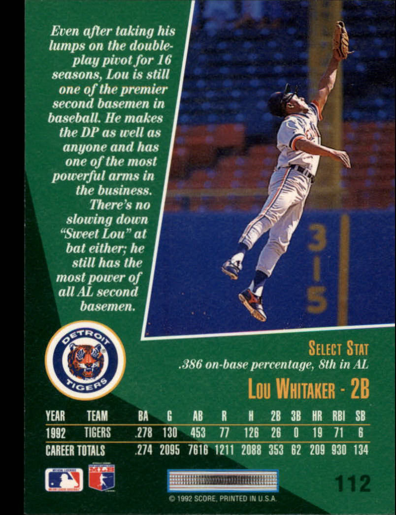 1993 Select #112 Lou Whitaker back image