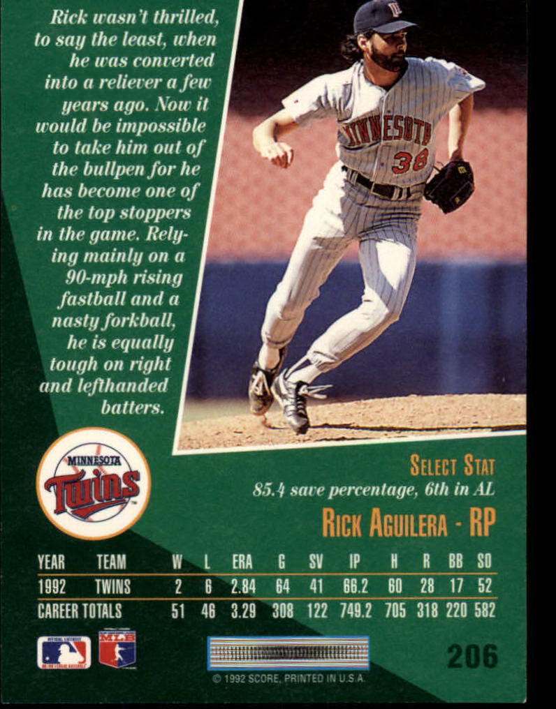 1993 Select #206 Rick Aguilera back image