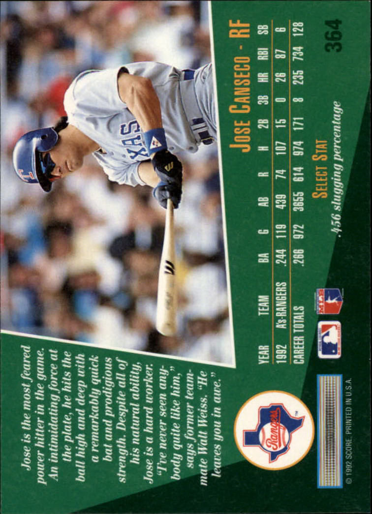 1993 Select #364 Jose Canseco back image