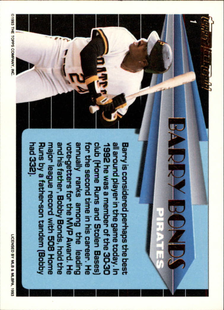 1993 Topps Black Gold #1 Barry Bonds back image