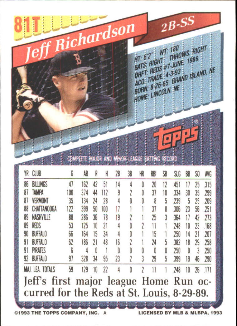 1993 Topps Traded #81T Jeff Richardson back image