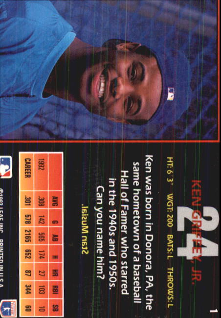1993 Triple Play #1 Ken Griffey Jr. back image