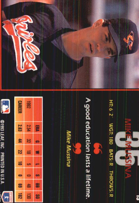 1993 Triple Play #13 Mike Mussina back image