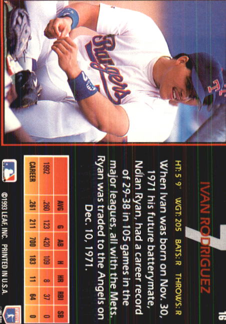 1993 Triple Play #16 Ivan Rodriguez back image