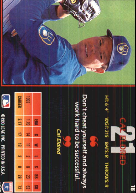 1993 Triple Play #18 Cal Eldred back image